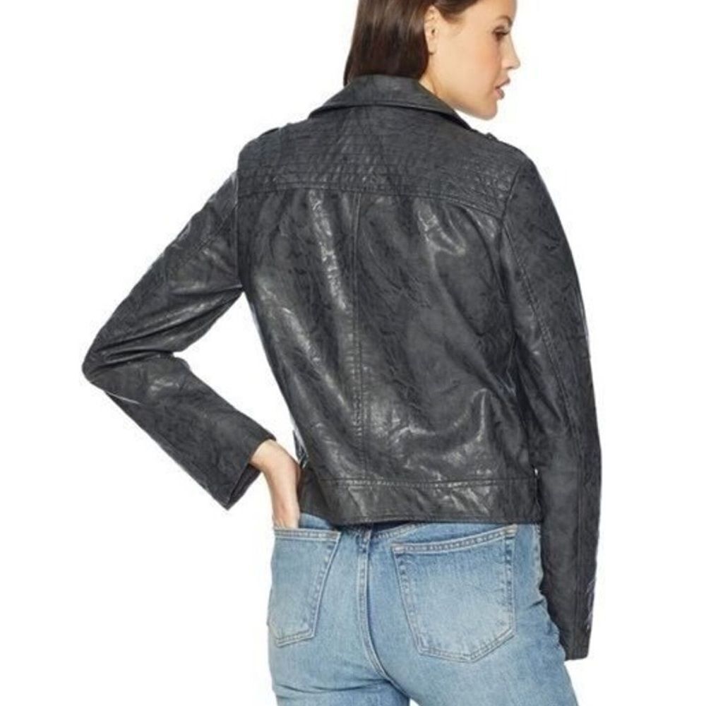 Jack by BB Dakota Textured Vegan Leather Off Black / Gray Moto Jacket